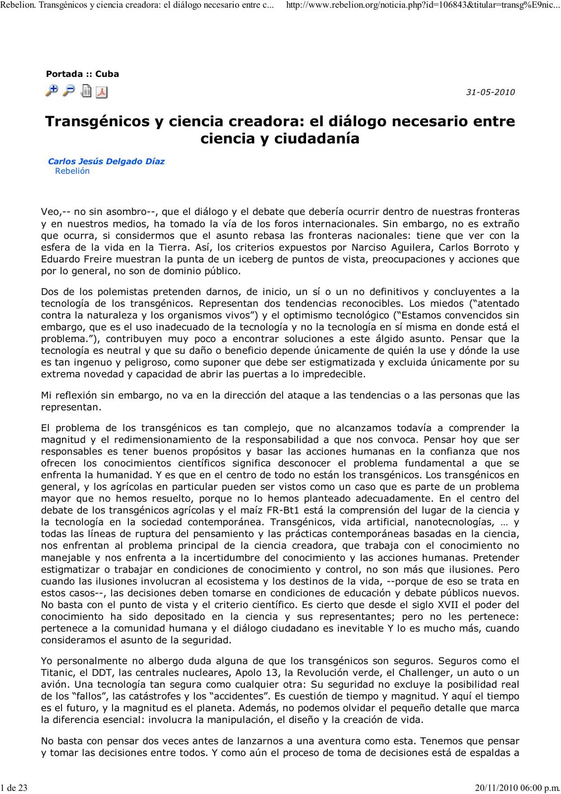 Transgénicos y ciencia creadora: el diálogo necesario entre ciencia y ciudadanía